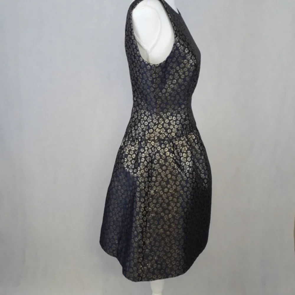 J. Crew Navy and Gold Sleeveless Fit-and-Flare Mini Dress